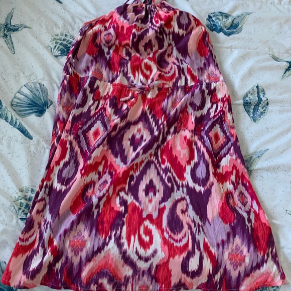 Athleta Kelani Magenta Pink Ikat Rayon Halter Dress Built in Bra size Small - Picture 2 of 8